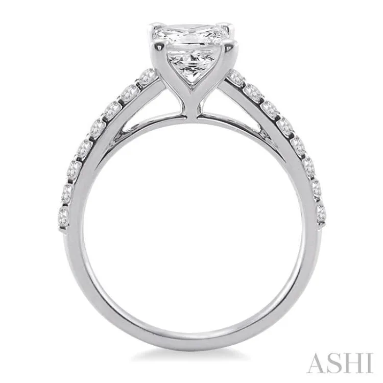 1 Ctw Diamond Engagement Ring with 5/8 Ct Princess Cut Center Stone in 14K White Gold