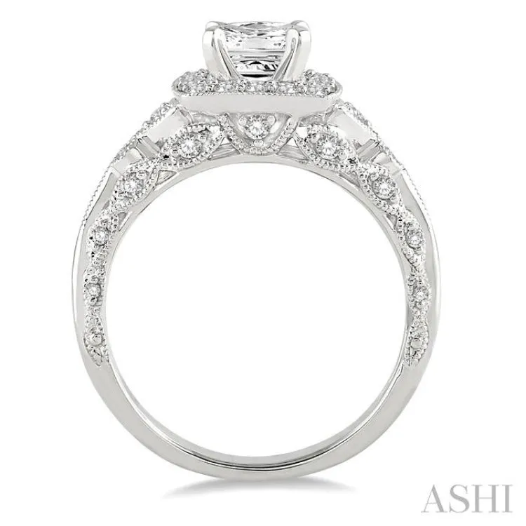 1 Ctw Diamond Engagement Ring with 5/8 Ct Princess Cut Center Stone in 14K White Gold