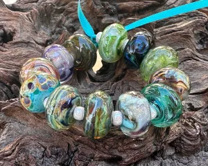 14 Glistening Seaside Swirls Lampwork Beads Set SRA