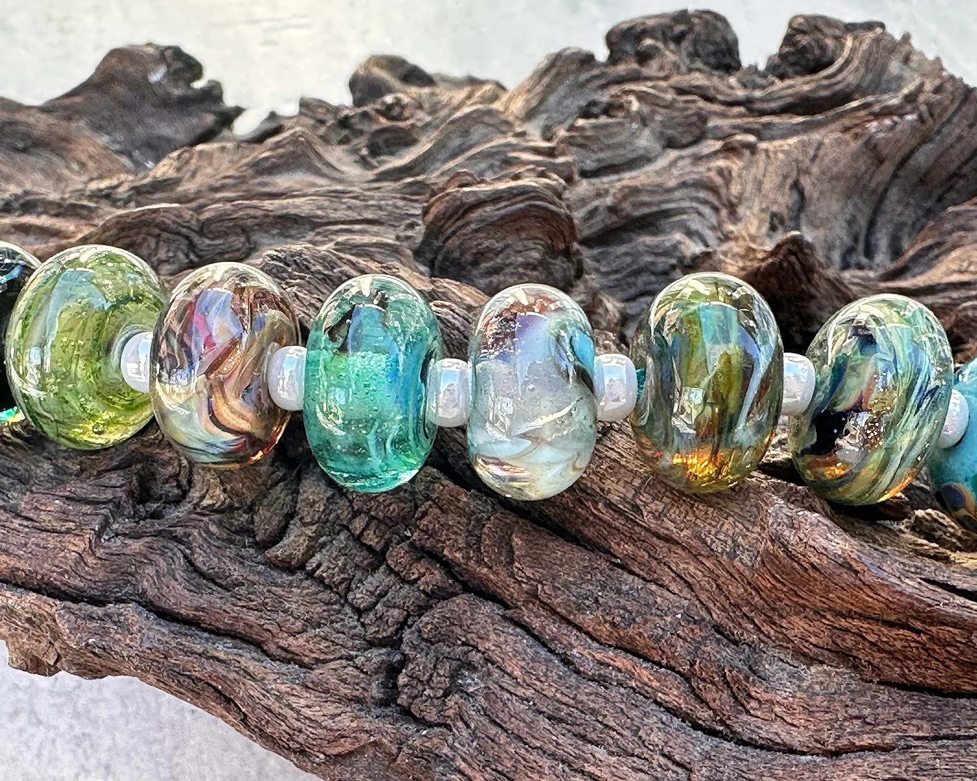 14 Glistening Seaside Swirls Lampwork Beads Set SRA