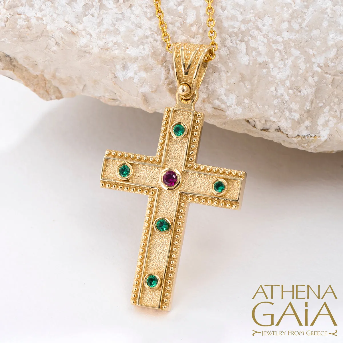 14k Gold Rope Border Byzantine Cross