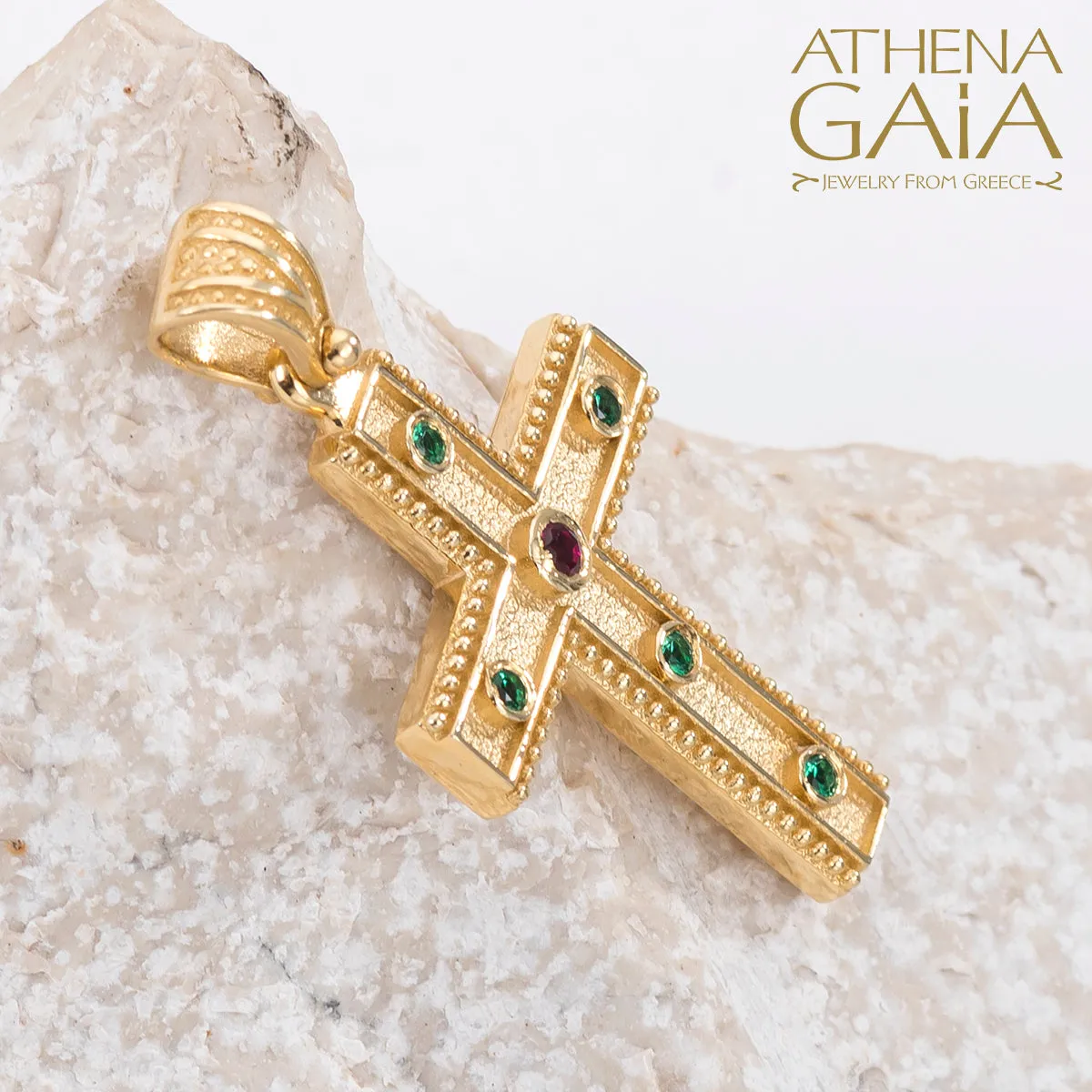 14k Gold Rope Border Byzantine Cross
