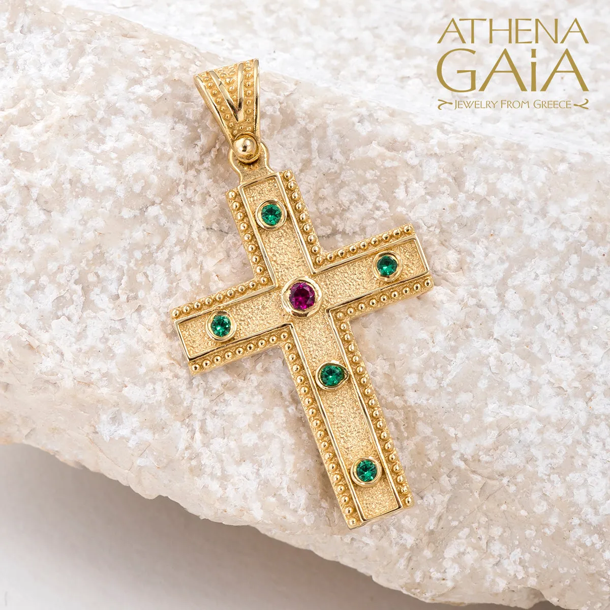 14k Gold Rope Border Byzantine Cross