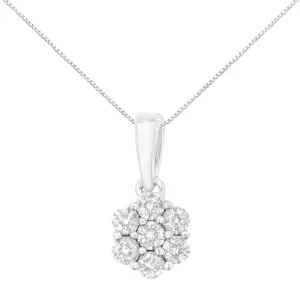 14K White Gold 1/2 cttw Prong Set Round-Cut Diamond 7 Stone Floral Cluster 18" Pendant Necklace (H-I Color, I1-I2 Clarity)