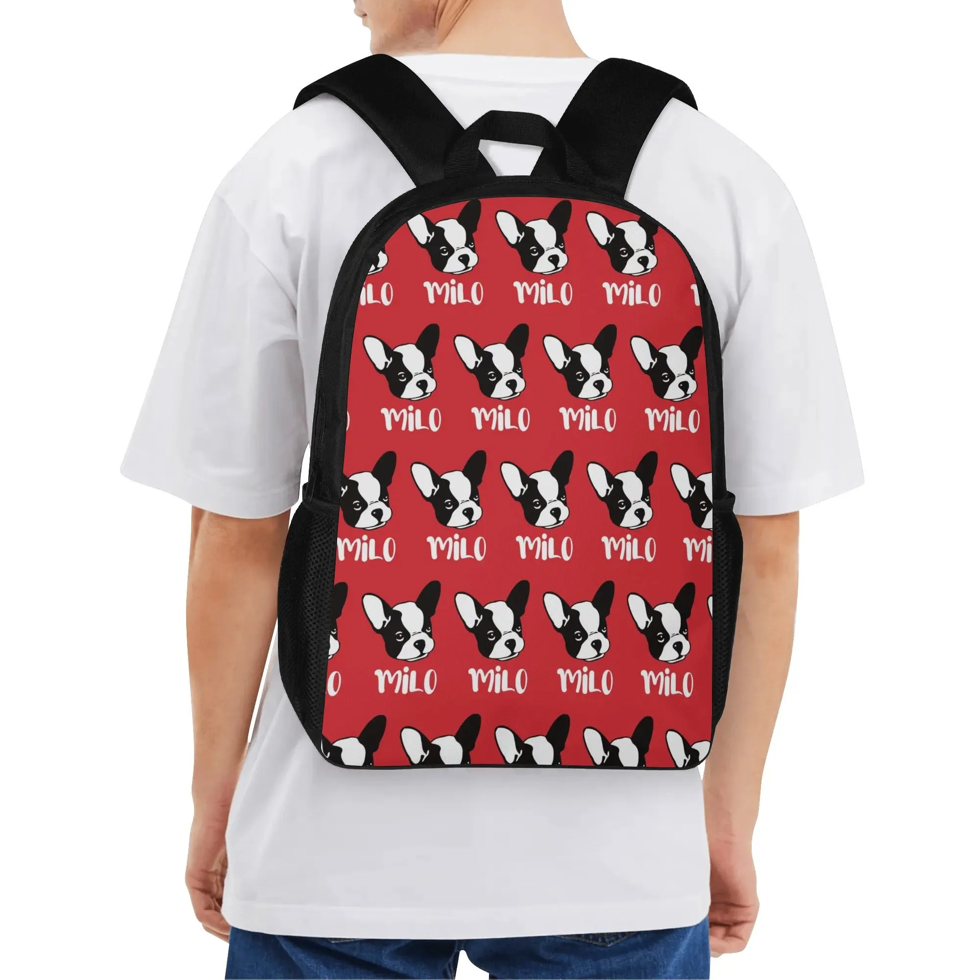 17 Inch School Backpack with Custom French Bulldog Name