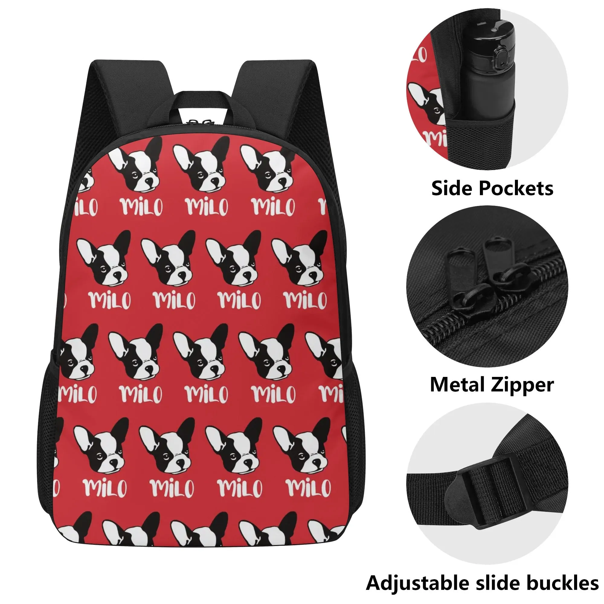 17 Inch School Backpack with Custom French Bulldog Name
