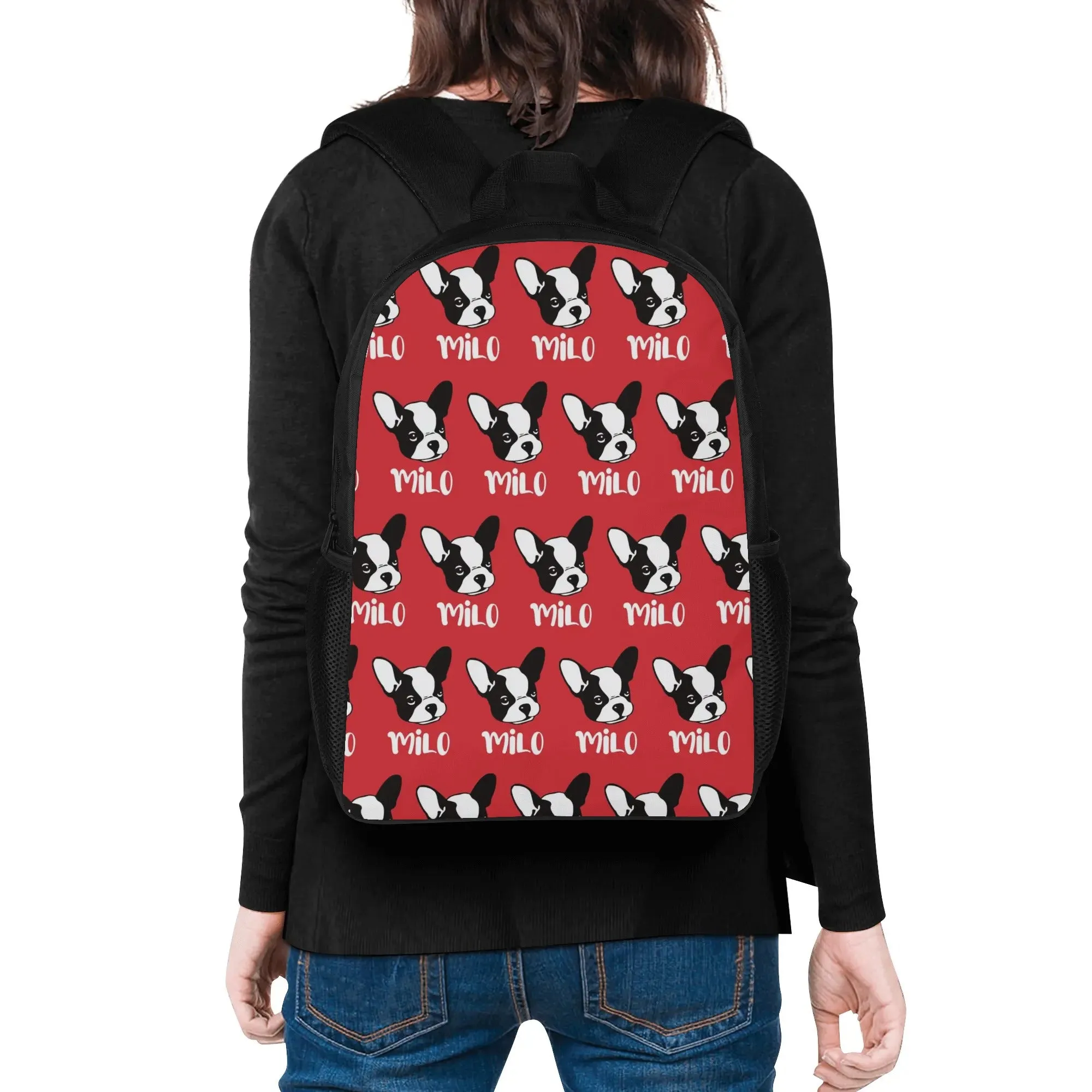 17 Inch School Backpack with Custom French Bulldog Name