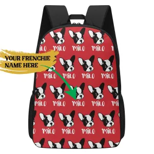 17 Inch School Backpack with Custom French Bulldog Name