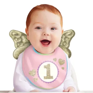 1st Birthday Girl Fabric Bib With Wings