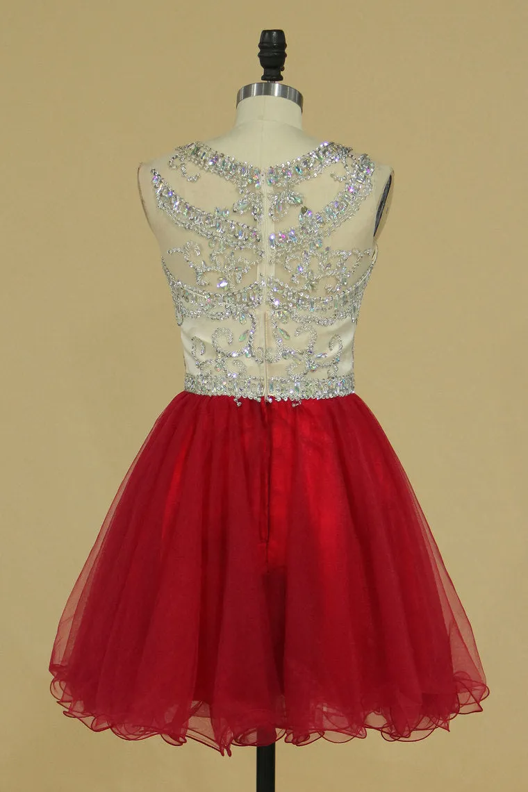 2024 Scoop A Line Tulle Short/Mini Homecoming Dresses Fashion And Cute