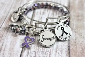 3 Bracelet Set Crohn's Disease Awareness Ribbon Never Give Up And Strength Expandable Bangle Bracelet Splash Of Color Set