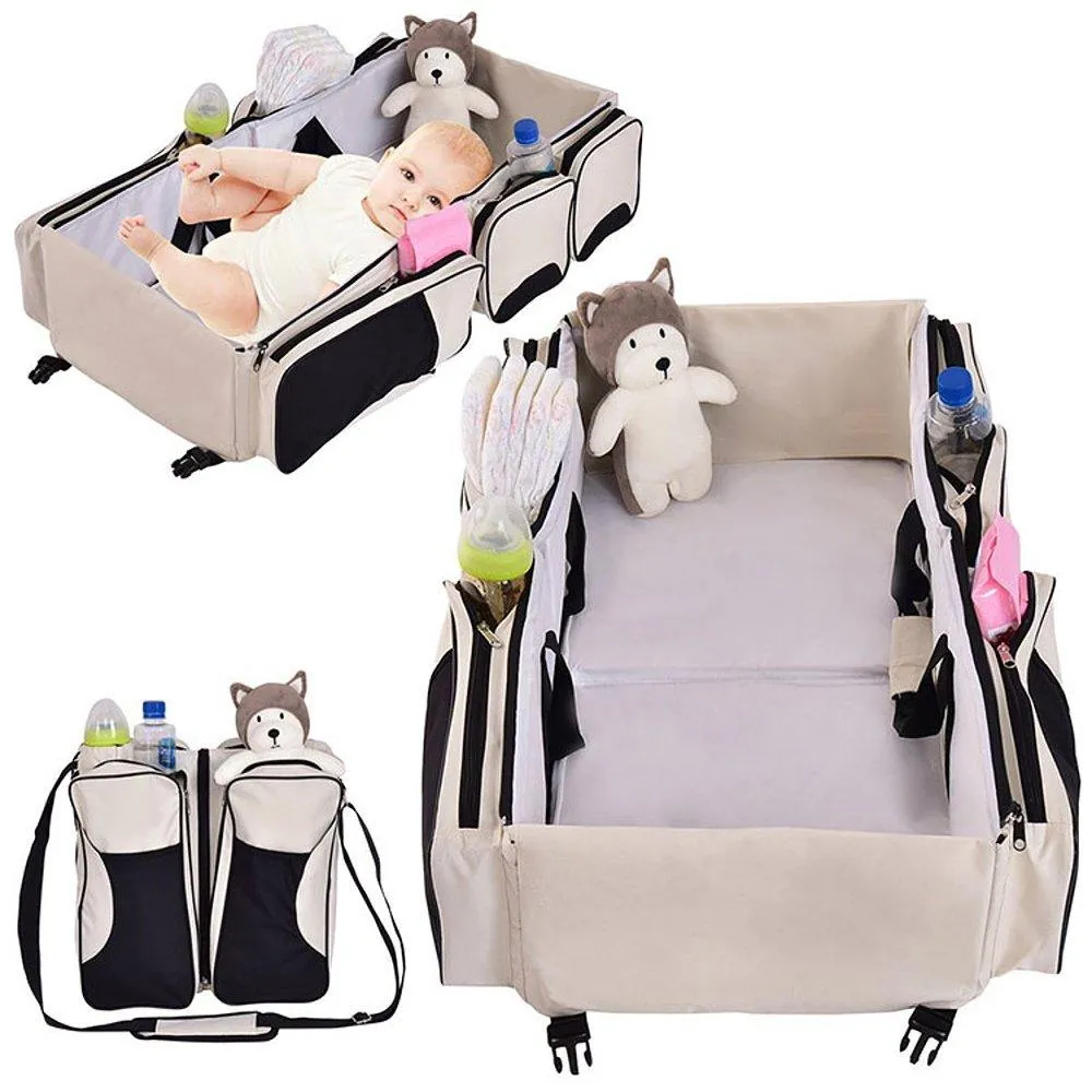 3 in 1 Baby Bed Baby Diapers Bag With Multiple Pockets Travel Baby Changing Bag