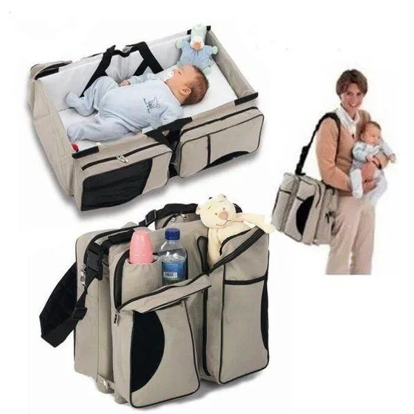 3 in 1 Baby Bed Baby Diapers Bag With Multiple Pockets Travel Baby Changing Bag