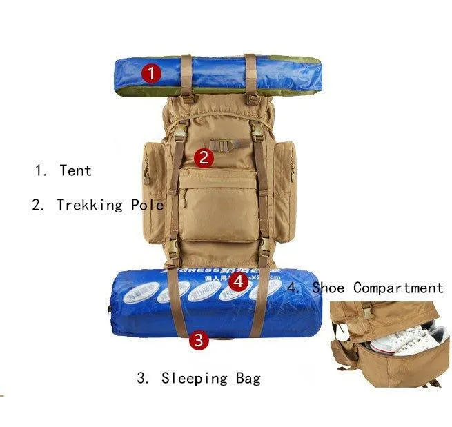 70L Camping Molle Backpack Mountaineering Climbing 100L