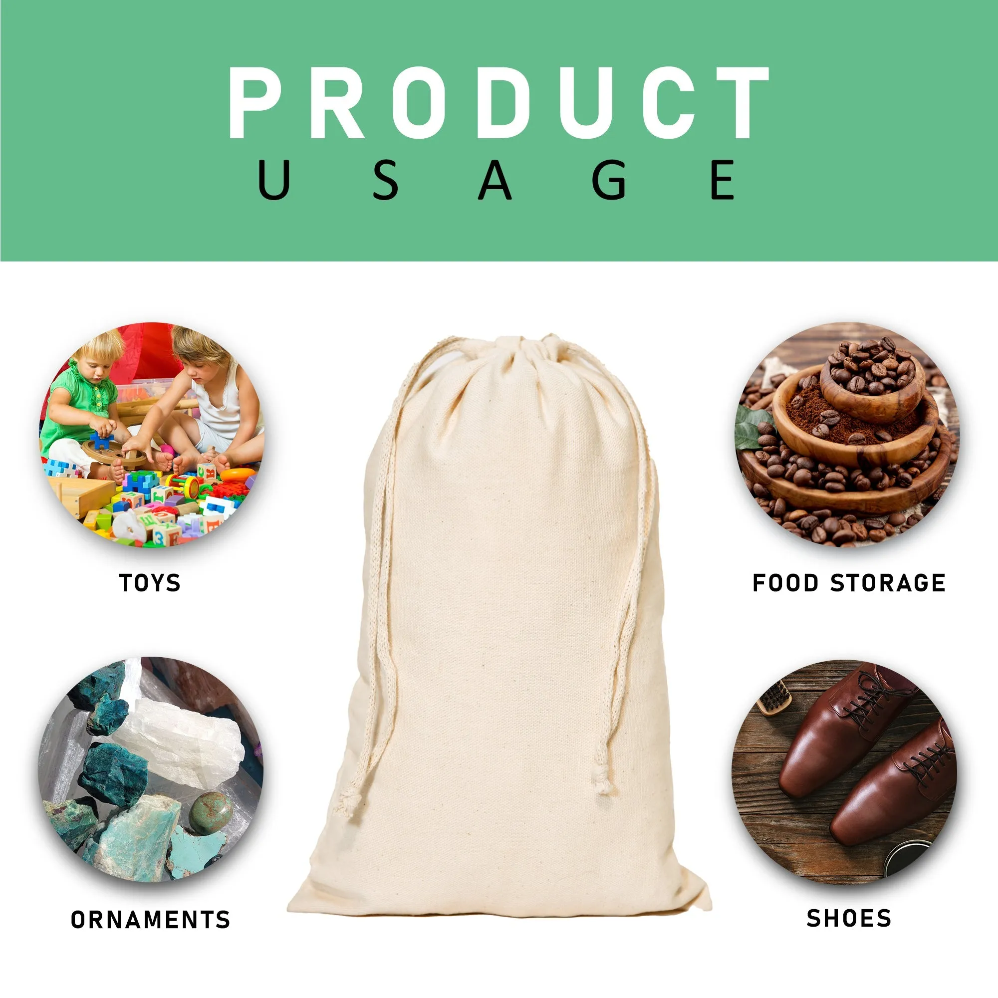 8x16 inch 8x16 Inch Large Cotton Eco-Friendly Drawstring Bags