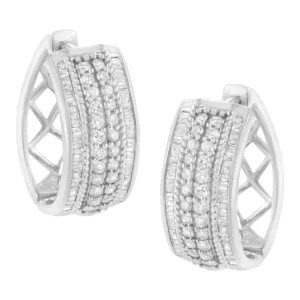 .925 Sterling Silver 1.0 Cttw Round and Baguette-Cut Diamond Hoop Earring (H-I Color, I2-I3 Clarity)