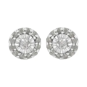 .925 Sterling Silver 1/2 cttw Miracle-Set Round Diamond Halo Stud Earrings (I-J Clarity, I3 Color)