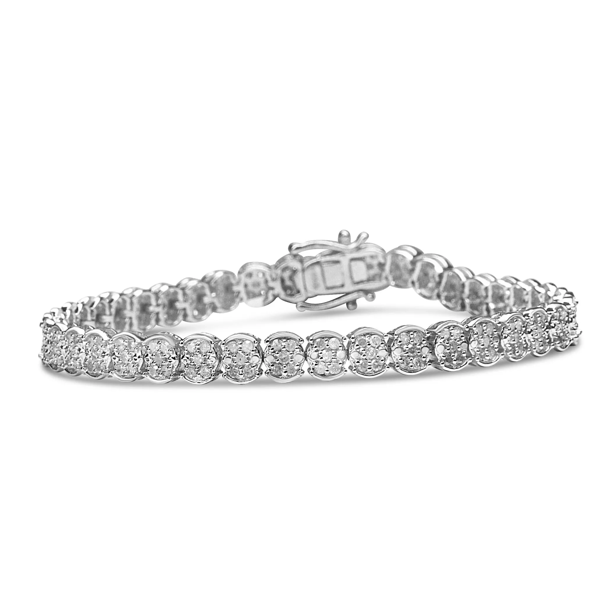 .925 Sterling Silver 2.0 Cttw Diamond Cluster Link Bracelet (I-J Color, I2-I3 Clarity) - Size 7.25"