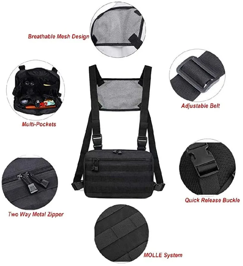 Adjustable Black Tactical Rig Vest Front Pack Bag