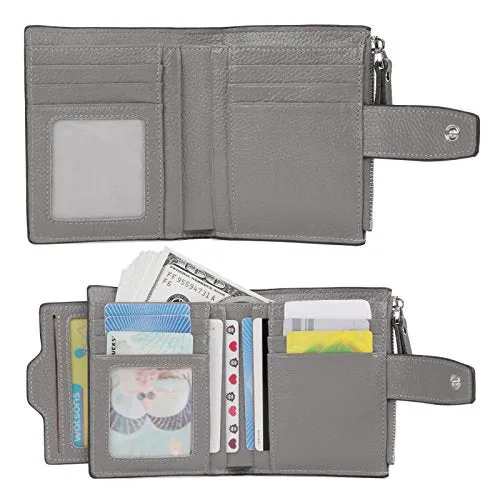 AINIMOER Women's RFID Blocking Leather Small Compact Bi-fold Zipper Pocket Wallet Card Case Purse (Lichee Gray)