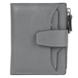 AINIMOER Women's RFID Blocking Leather Small Compact Bi-fold Zipper Pocket Wallet Card Case Purse (Lichee Gray)