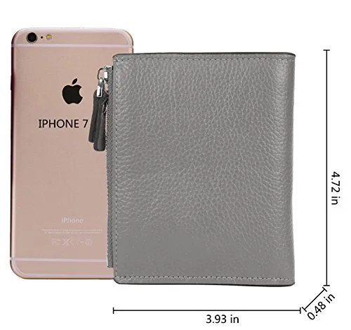 AINIMOER Women's RFID Blocking Leather Small Compact Bi-fold Zipper Pocket Wallet Card Case Purse (Lichee Gray)
