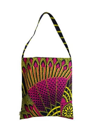 Akoli Messenger Totebag - Blue Pink and Yellow African Ankara Wax Cotton Print_4
