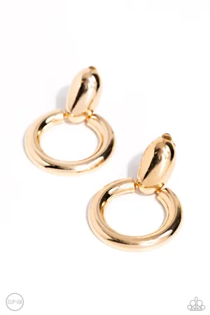 Ancient Artisan - Gold - Hoop Paparazzi Clip-On Earrings