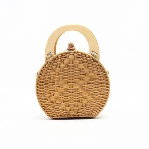 Anita Hand Woven Circular Top-Handle Straw Beach Bag Crossbody