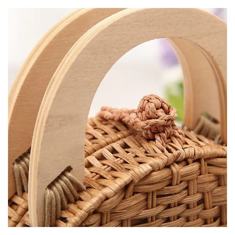 Anita Hand Woven Circular Top-Handle Straw Beach Bag Crossbody