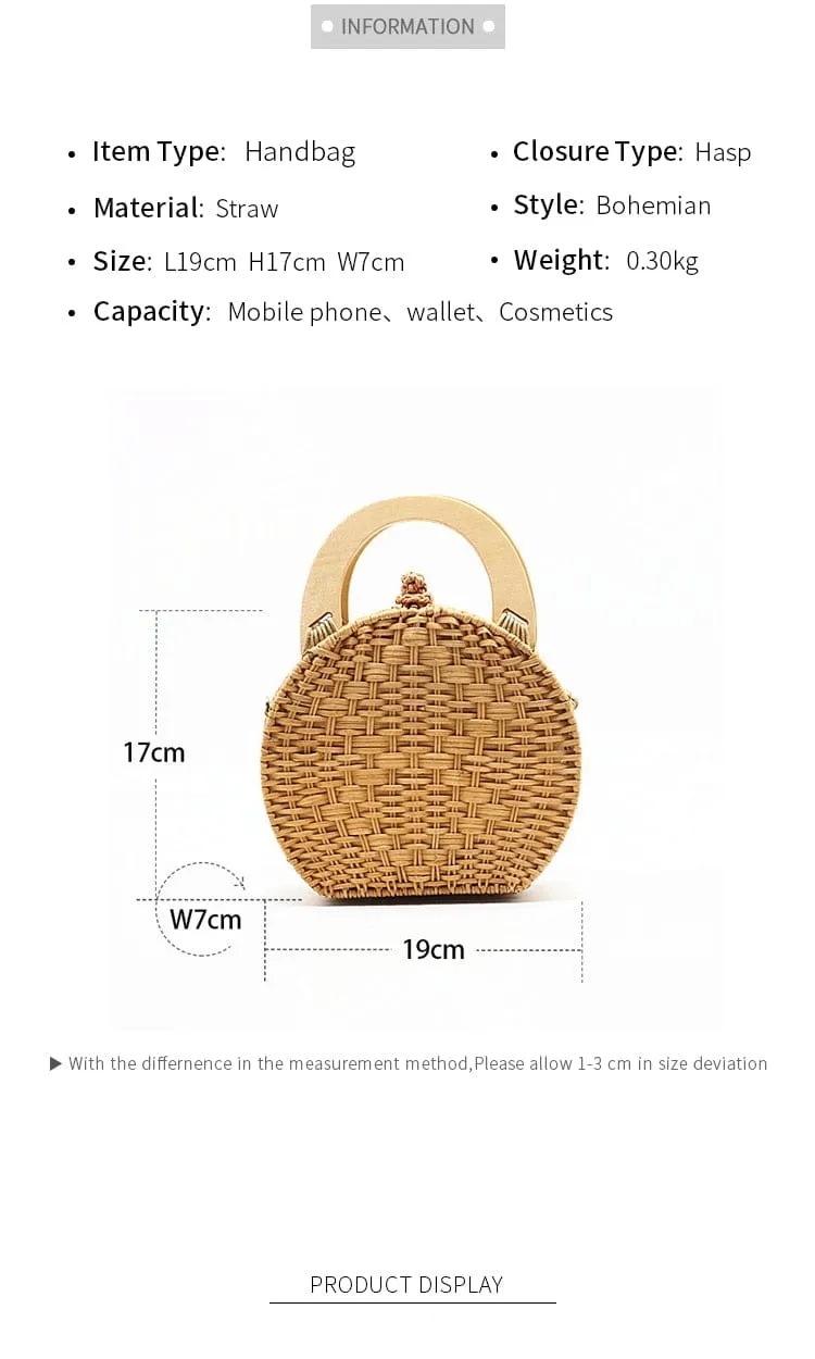 Anita Hand Woven Circular Top-Handle Straw Beach Bag Crossbody