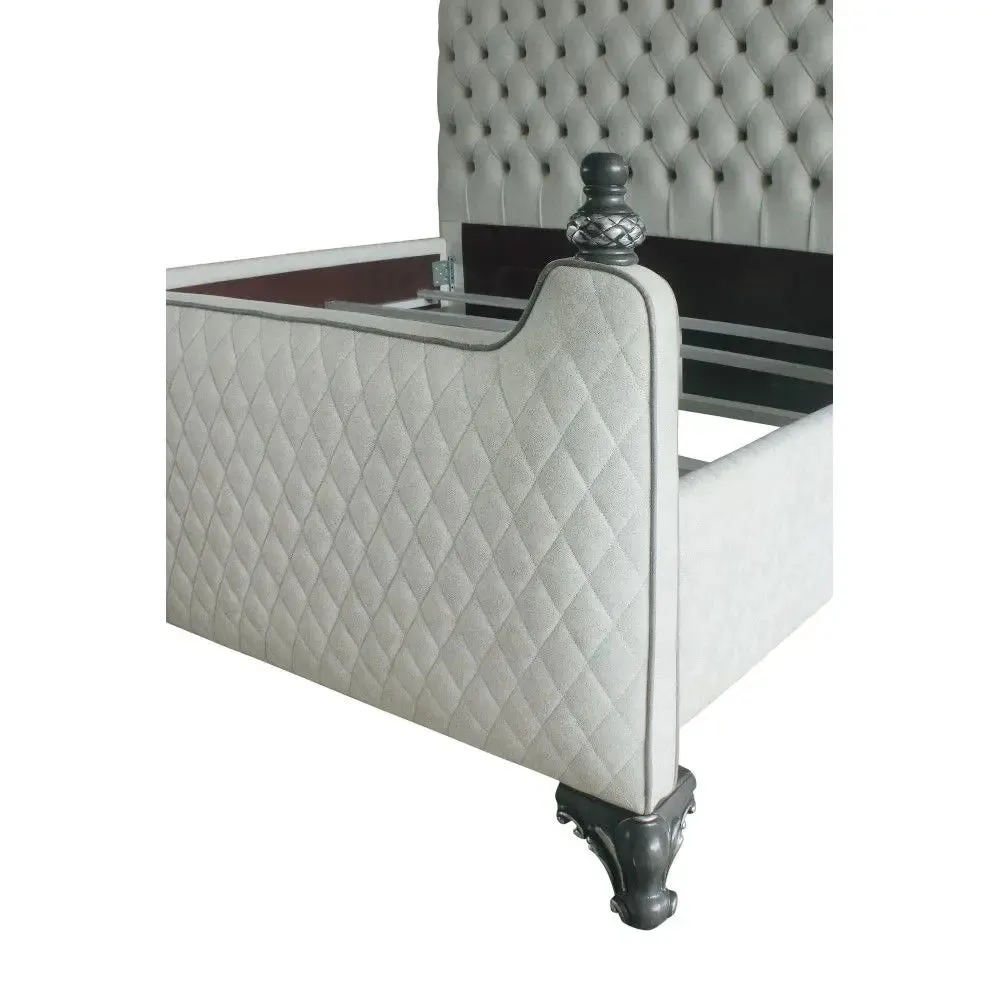 Ashlyn Queen Bed, Two Tone Ivory Fabric & Charcoal Finish
