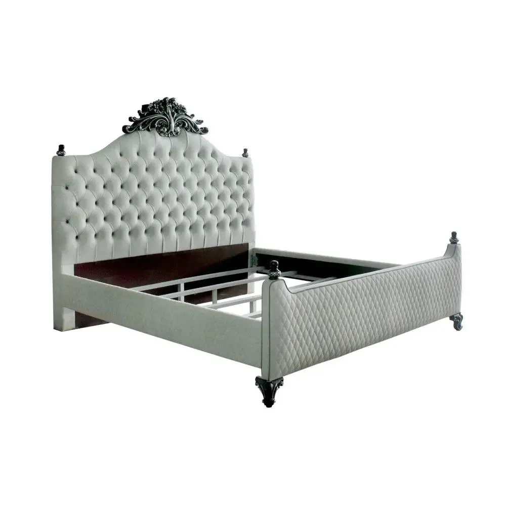 Ashlyn Queen Bed, Two Tone Ivory Fabric & Charcoal Finish
