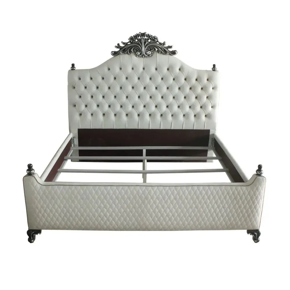 Ashlyn Queen Bed, Two Tone Ivory Fabric & Charcoal Finish