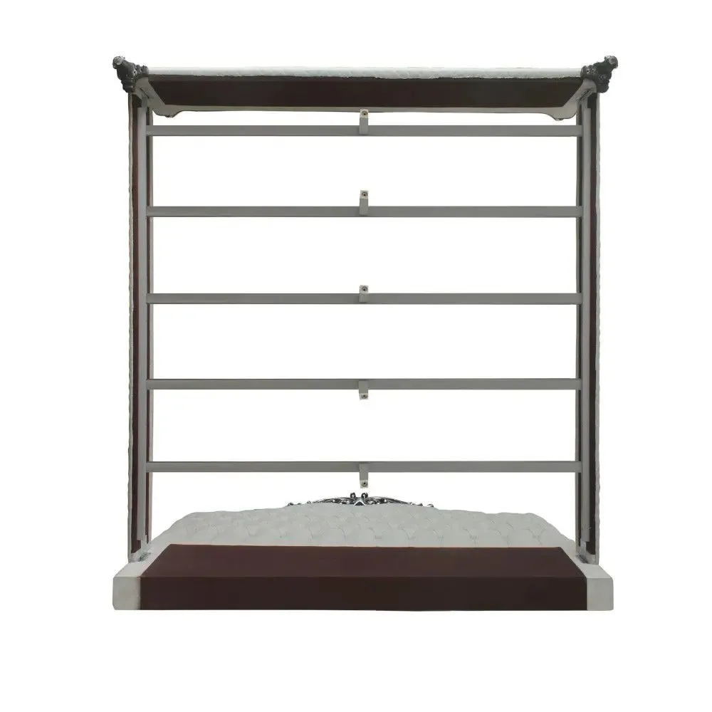 Ashlyn Queen Bed, Two Tone Ivory Fabric & Charcoal Finish