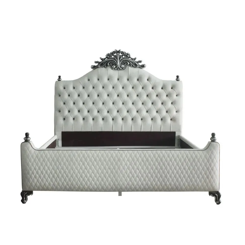Ashlyn Queen Bed, Two Tone Ivory Fabric & Charcoal Finish