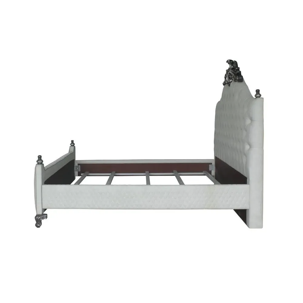 Ashlyn Queen Bed, Two Tone Ivory Fabric & Charcoal Finish