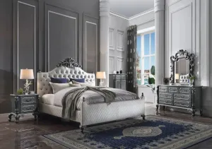 Ashlyn Queen Bed, Two Tone Ivory Fabric & Charcoal Finish
