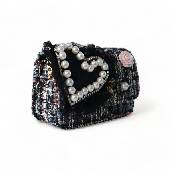 Big Heart Tweed Purse Black