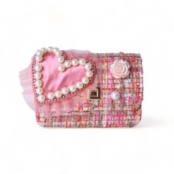 Big Heart Tweed Purse Pink