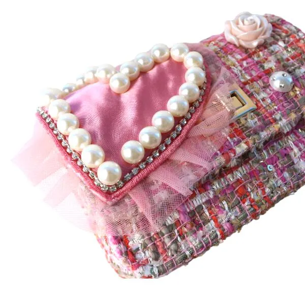 Big Heart Tweed Purse Pink