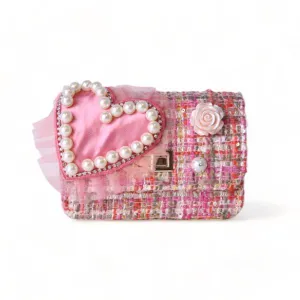 Big Heart Tweed Purse Pink