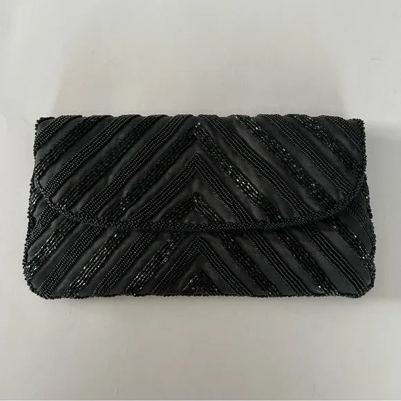 Black Beaded Evening Envelope Clutch / Crossbody