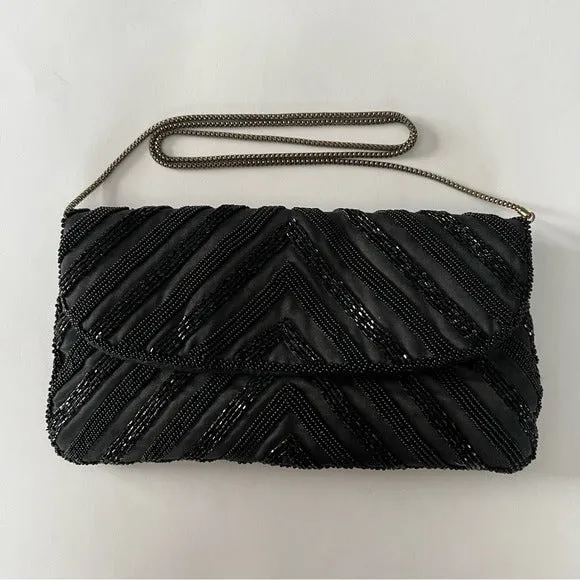 Black Beaded Evening Envelope Clutch / Crossbody