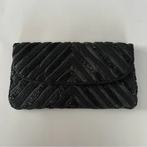 Black Beaded Evening Envelope Clutch / Crossbody