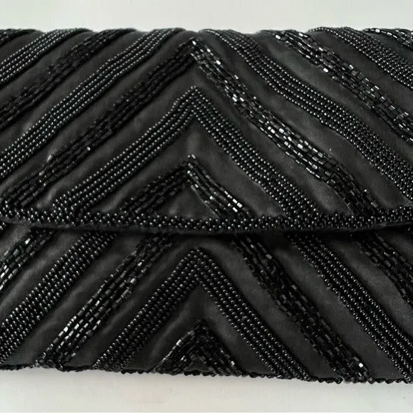 Black Beaded Evening Envelope Clutch / Crossbody