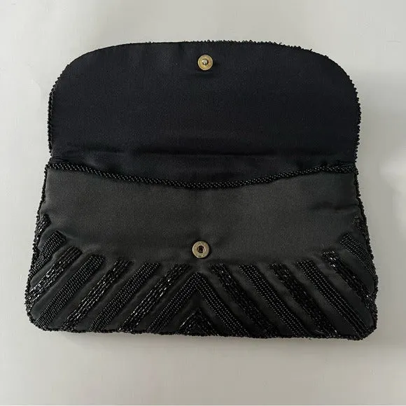 Black Beaded Evening Envelope Clutch / Crossbody