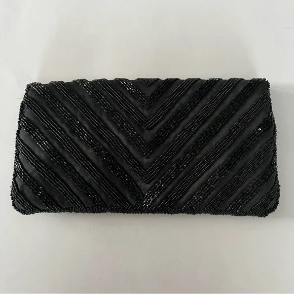 Black Beaded Evening Envelope Clutch / Crossbody