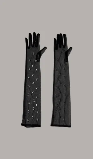 BLACK MESH PEARL GLOVES