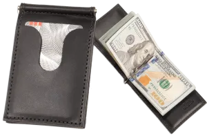 Black Premium Leather Bifold Slim Profile Wallet With Money Clip